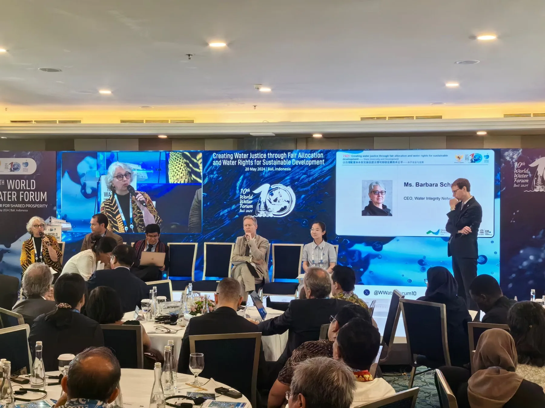 Barbara Schreiner speaking on a panel at the 10th World Water Forum, Bali 2024