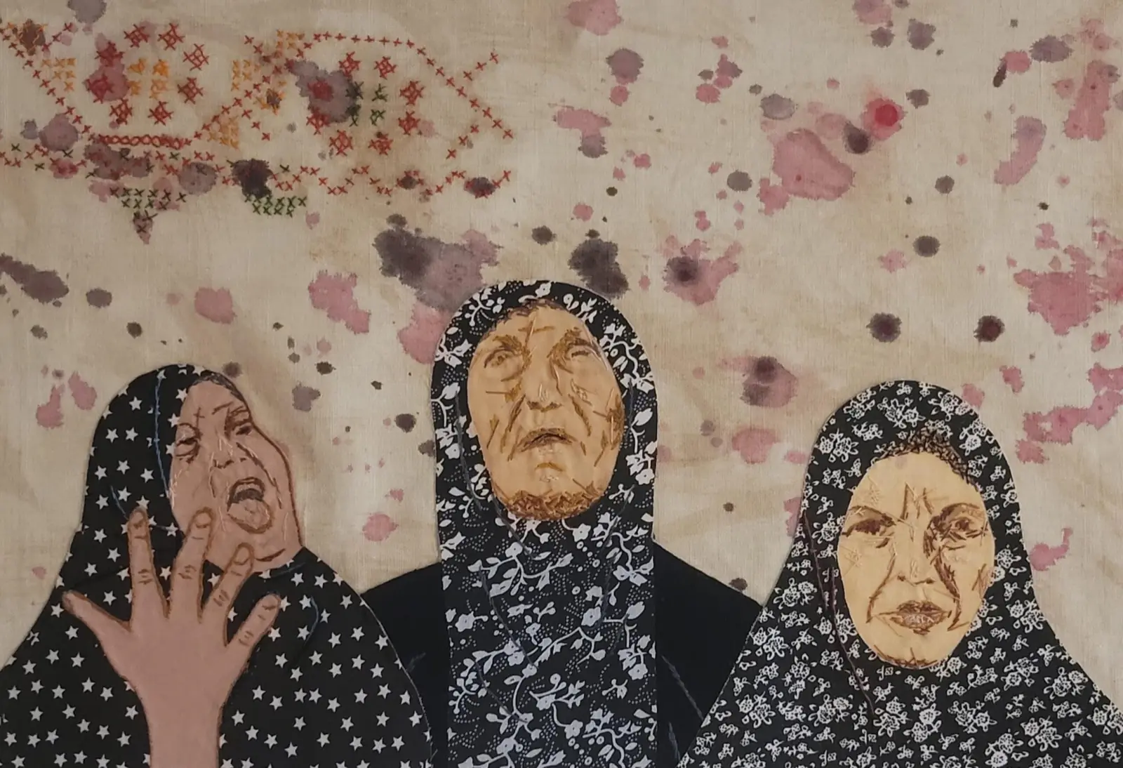 Women of Gaza textile arpillera art piece by Barbara Schreiner